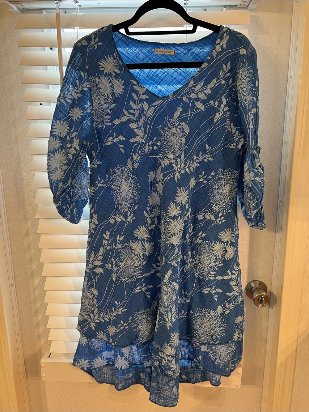 Blue Floral V-Neck Tunic Dress made in Italy size medium
